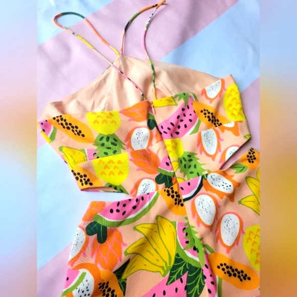 Hutch Anthropologie Jeslyn Tropical Fruit Cutout Halter Romper SZ S - Picture 4 of 8